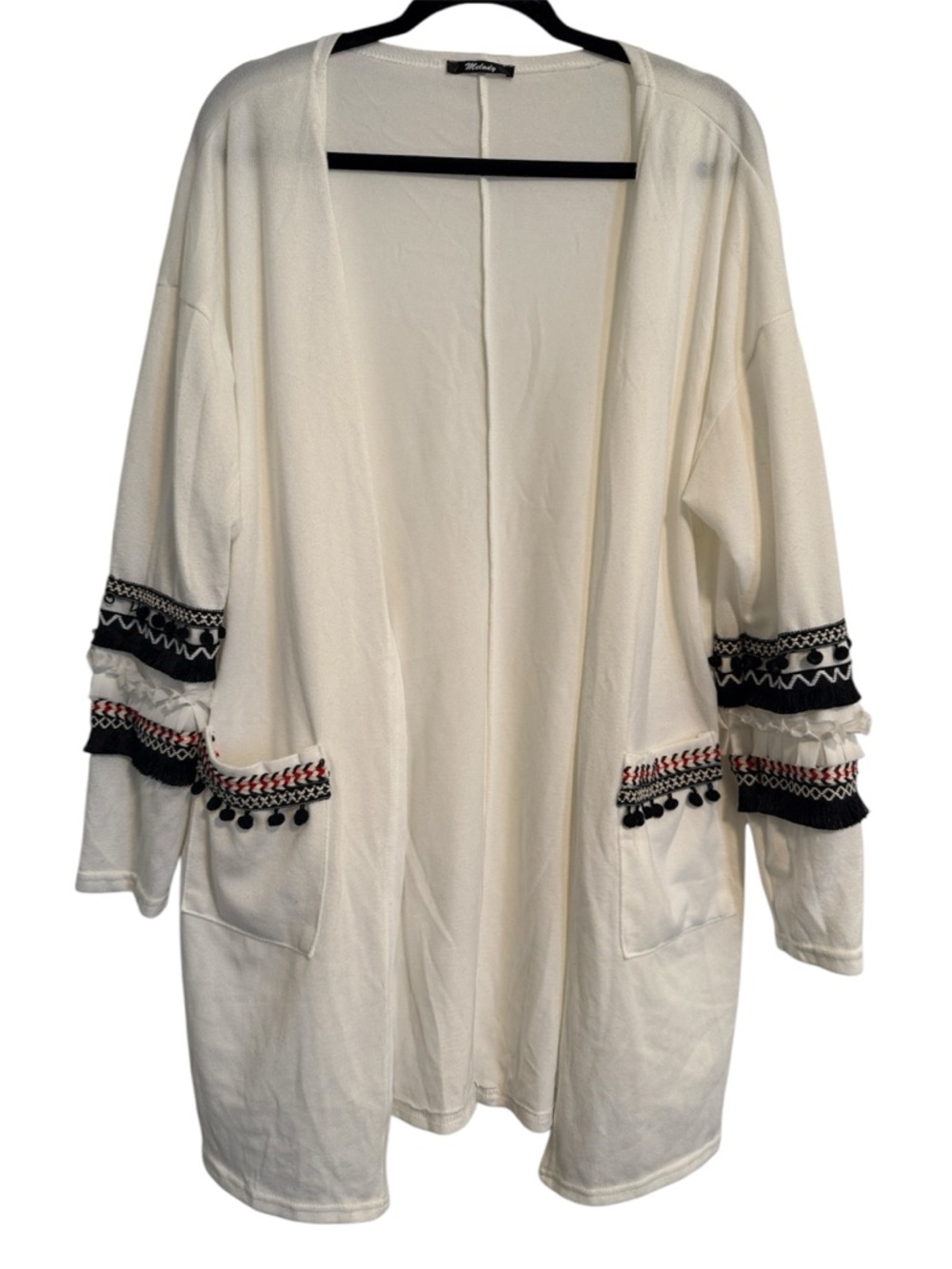 🖤 Melody White Open Front Cardigan with Sleeve and Pocket Detail